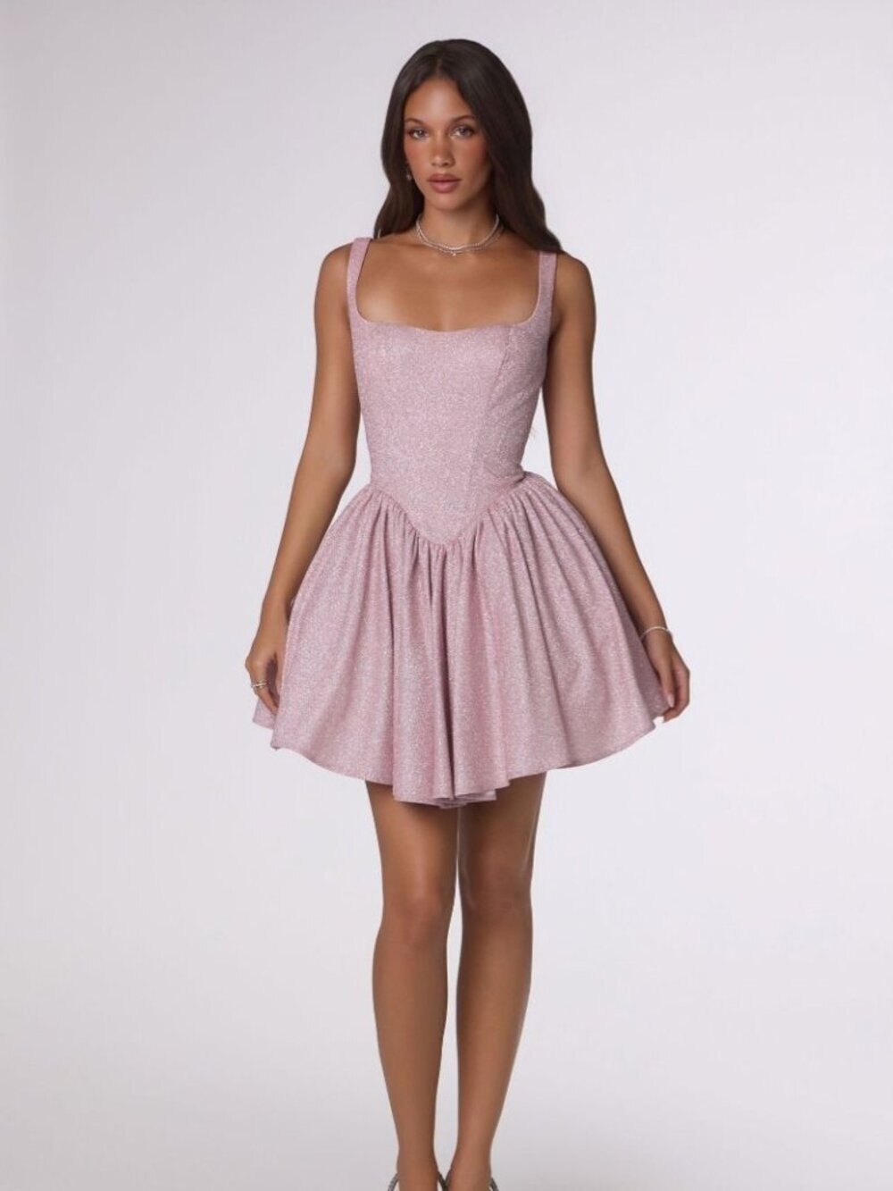 New LT Pink Formal Short Festive Dress w/ Flare Skirt & Shiny Finish CD T738